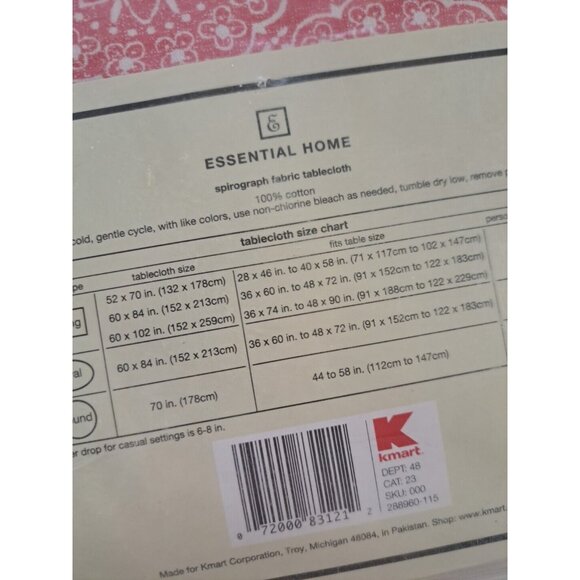 NEW Pink Tablecloth Oblong Medallion Spirograph Essential Home Cotton 52x70 - Picture 4 of 4